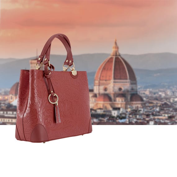 Italian Handmade Leather Bag for Women Elegant Embossed Tote From