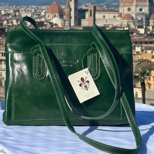Italienische handgefertigte Ledertasche für Damen | Elegante grüne Ledertasche aus Florenz, hergestellt in Italien
