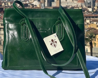 Italian Handmade Leather Bag For Women | Elegant Green Leather Tote From Florence, Made in Italy