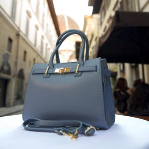 Italian Handmade Leather Bag For Women | Elegant Leather Tote Bag From Florence, Blue Bag, Made in Italy