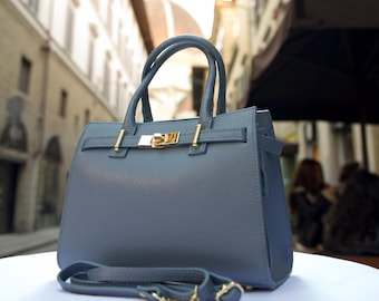 Italienische handgefertigte Ledertasche für Damen | Elegante Ledertasche aus Florenz, blaue Tasche, hergestellt in Italien