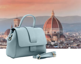 Italienische handgefertigte Ledertasche für Damen | Elegante blaue Tote Bag aus Florenz, hergestellt in Italien | Italienische Lederhandtasche