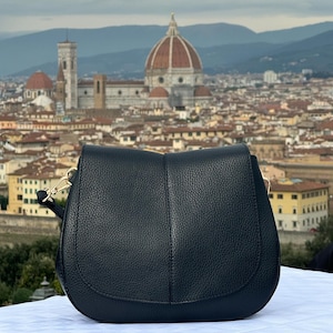 Italian Handmade Leather Bag For Women | Elegant Black Leather Crossbody Bag | From Florence, Made in Italy