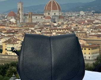 Italian Handmade Leather Bag For Women | Elegant Black Leather Crossbody Bag | From Florence, Made in Italy
