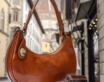 Italian Handmade Leather Bag for Women | Elegant Vintage Shoulder Bag From Florence, Brown Crossbody, Made in Italy