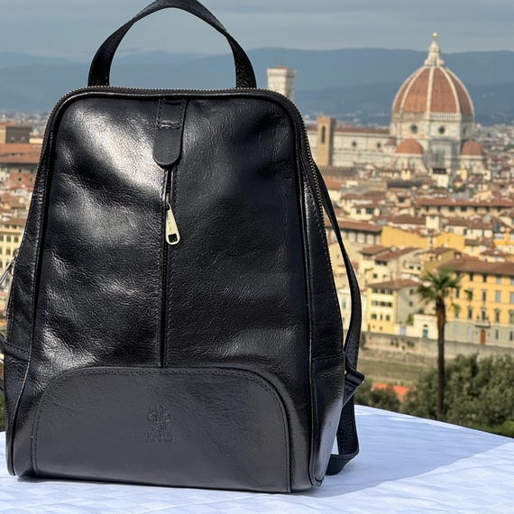 backpack purse italian leather florence Italian Handmade Leather Backpack for Women | Elegant Black Leather Backpack  | From Florence, Made in Italy