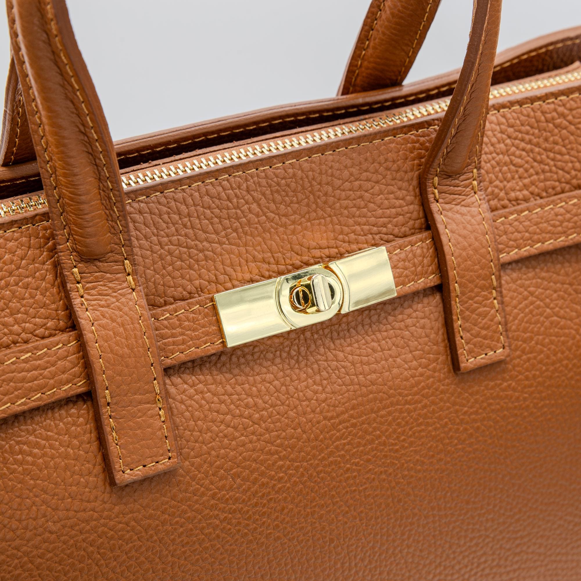 Italian Handmade Leather Tote Bag | Brown Pebbled Leather Handbag