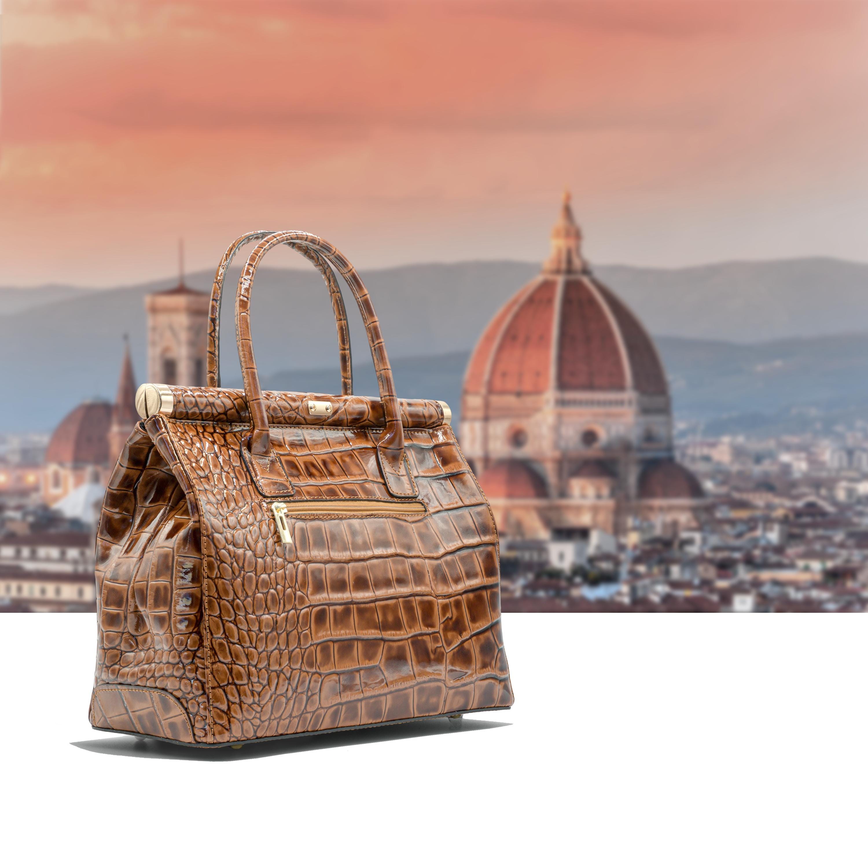 Elegant Brown Italian Made Women\'s Embossed Leather Backpack Tote Italian Handmade Leather Backpack for Women | Elegant Brown  main image 4