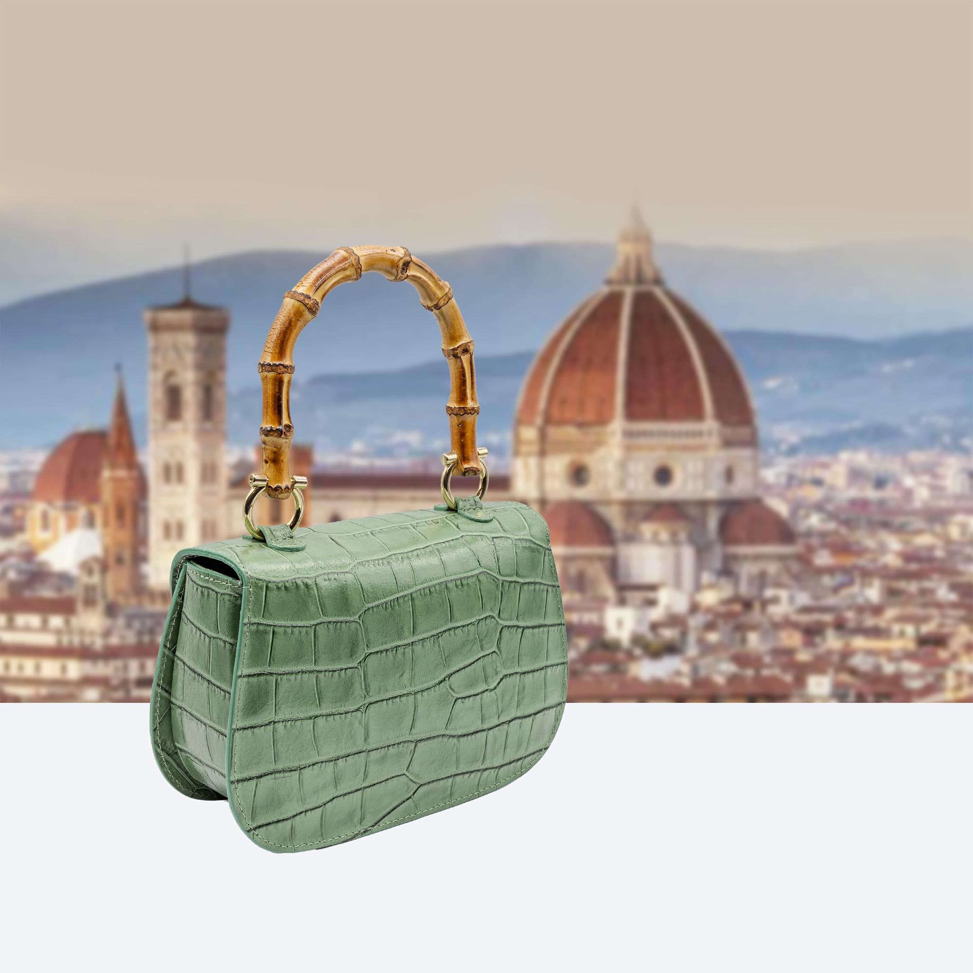 Italian Handmade Leather Bag for Women | Elegant Green Croc