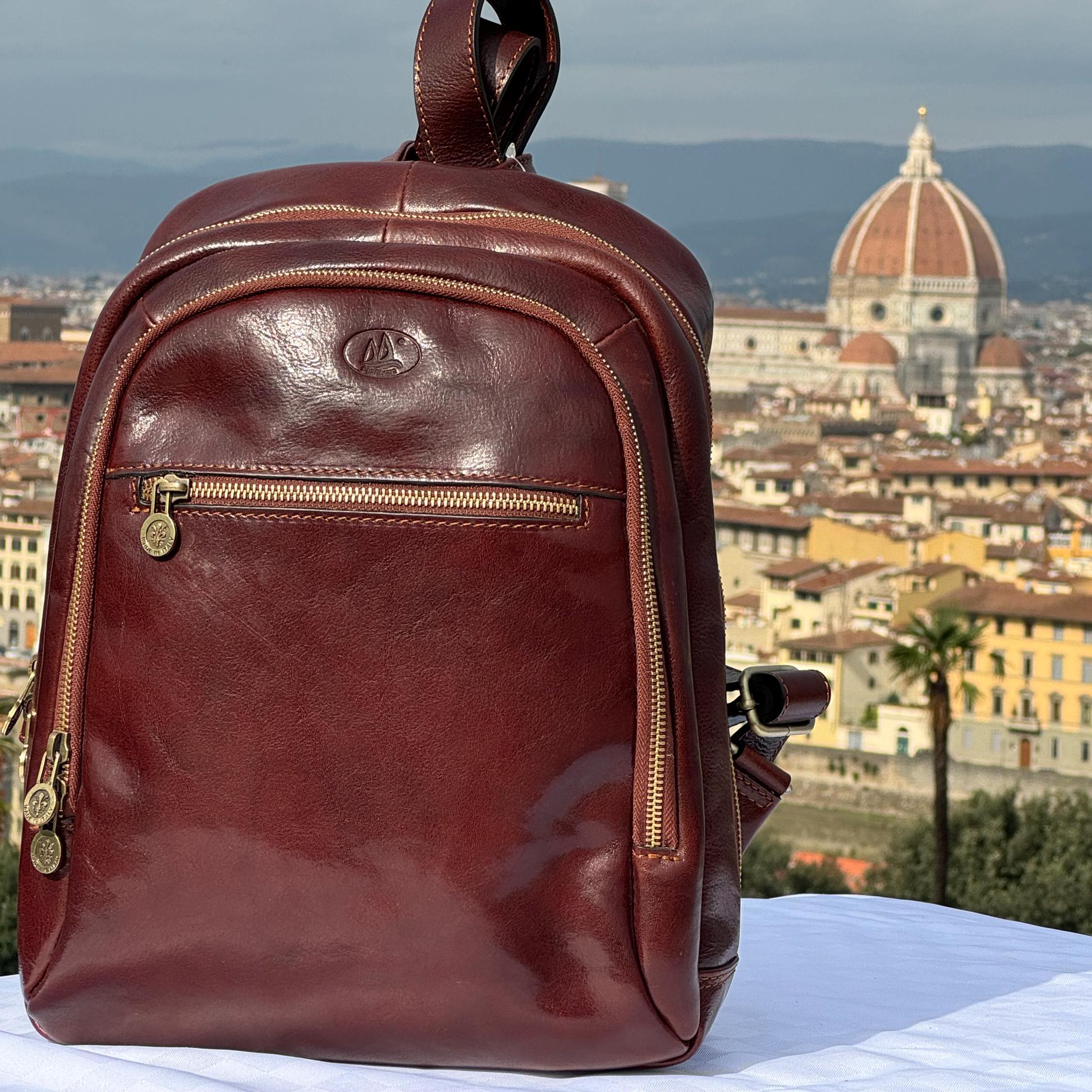 Elegant Genuine soft Brown Leather Backpack.  Made in Italy Brown Leather Backpack | Fantini Pelletteria main image 3