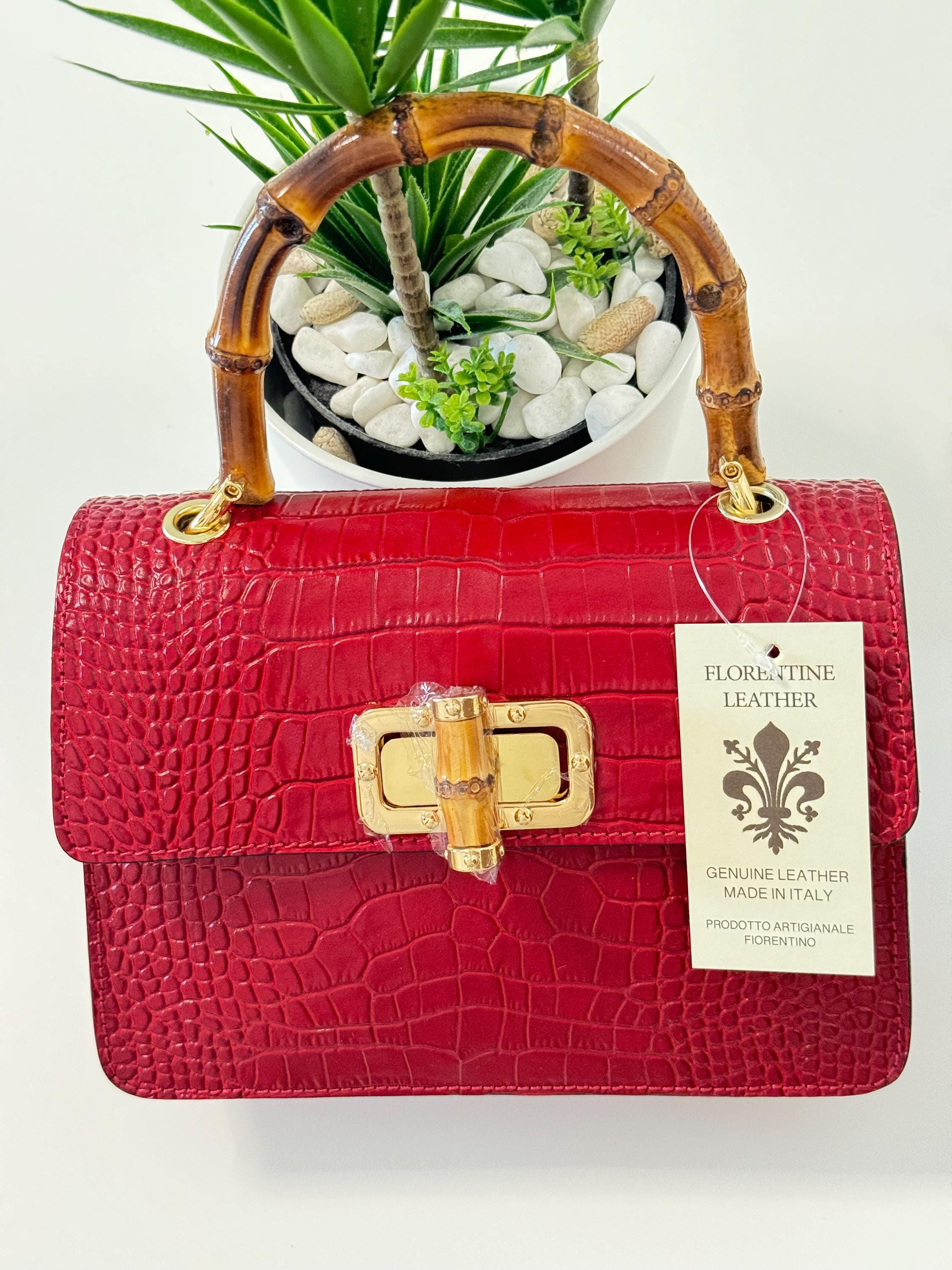 Italian Handmade Leather Bag for Women ,elegant Crocodile-embossed