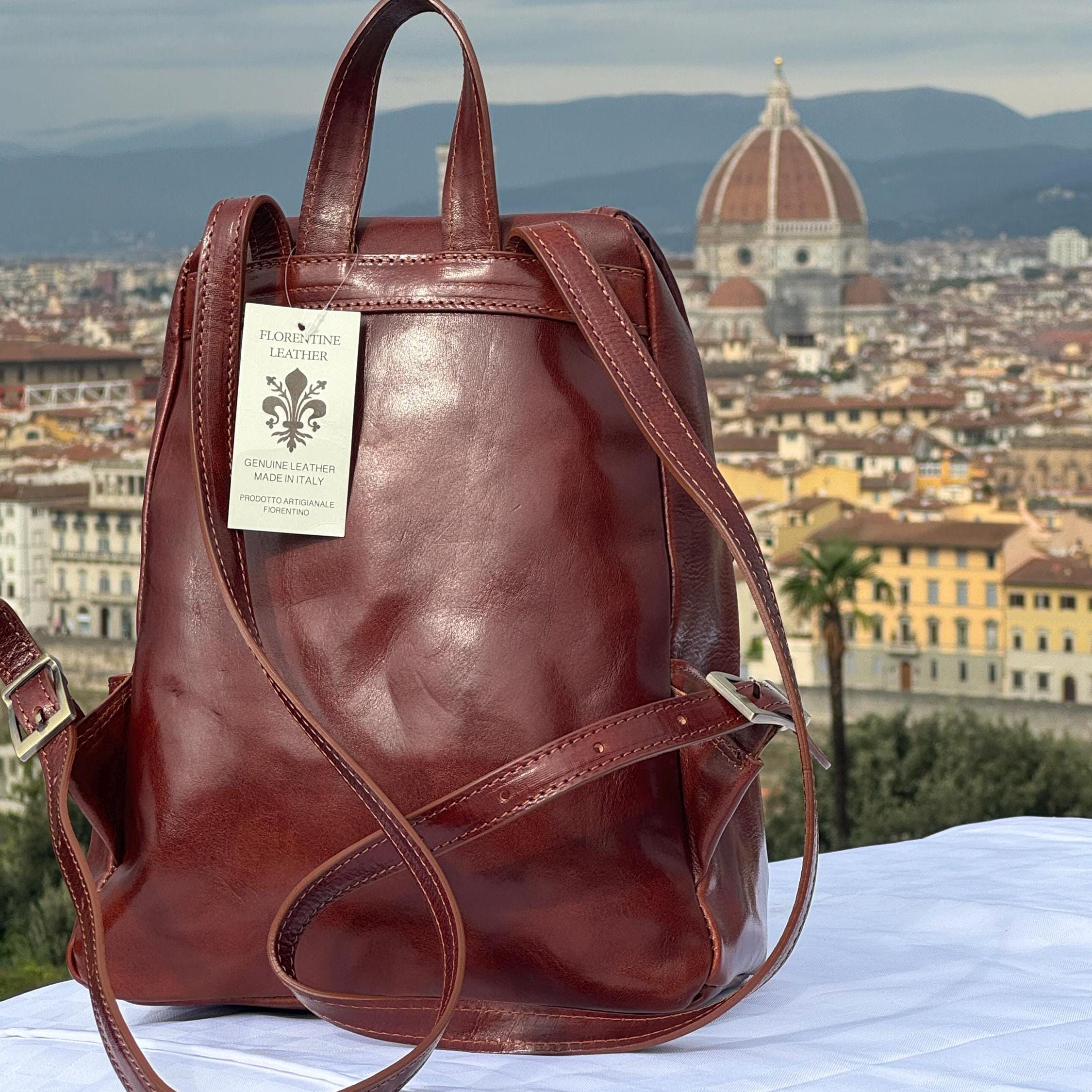 Elegant Genuine soft Brown Leather Backpack.  Made in Italy Fioretta Genuine Leather Italian Backpack 17 Inch Laptop Bag  main image 2