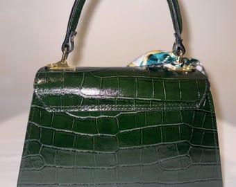 Italian Handmade Leather Bag for Women | Elegant Green Croc