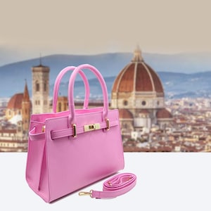 Italian Handmade Leather Bags for Women | Elegant Pink Leather Tote from Florence | Everyday Purse, Made in Italy