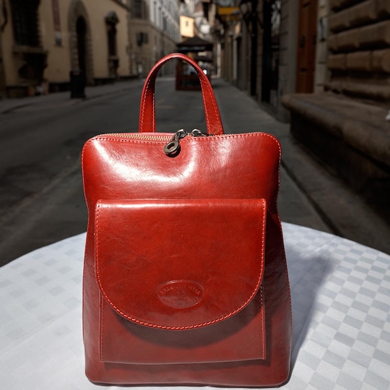 Vera Pelle Red and Brown Leather Backpack Genuine leather backpack for woman MONTE HALLA SMALL, RED  main image 3