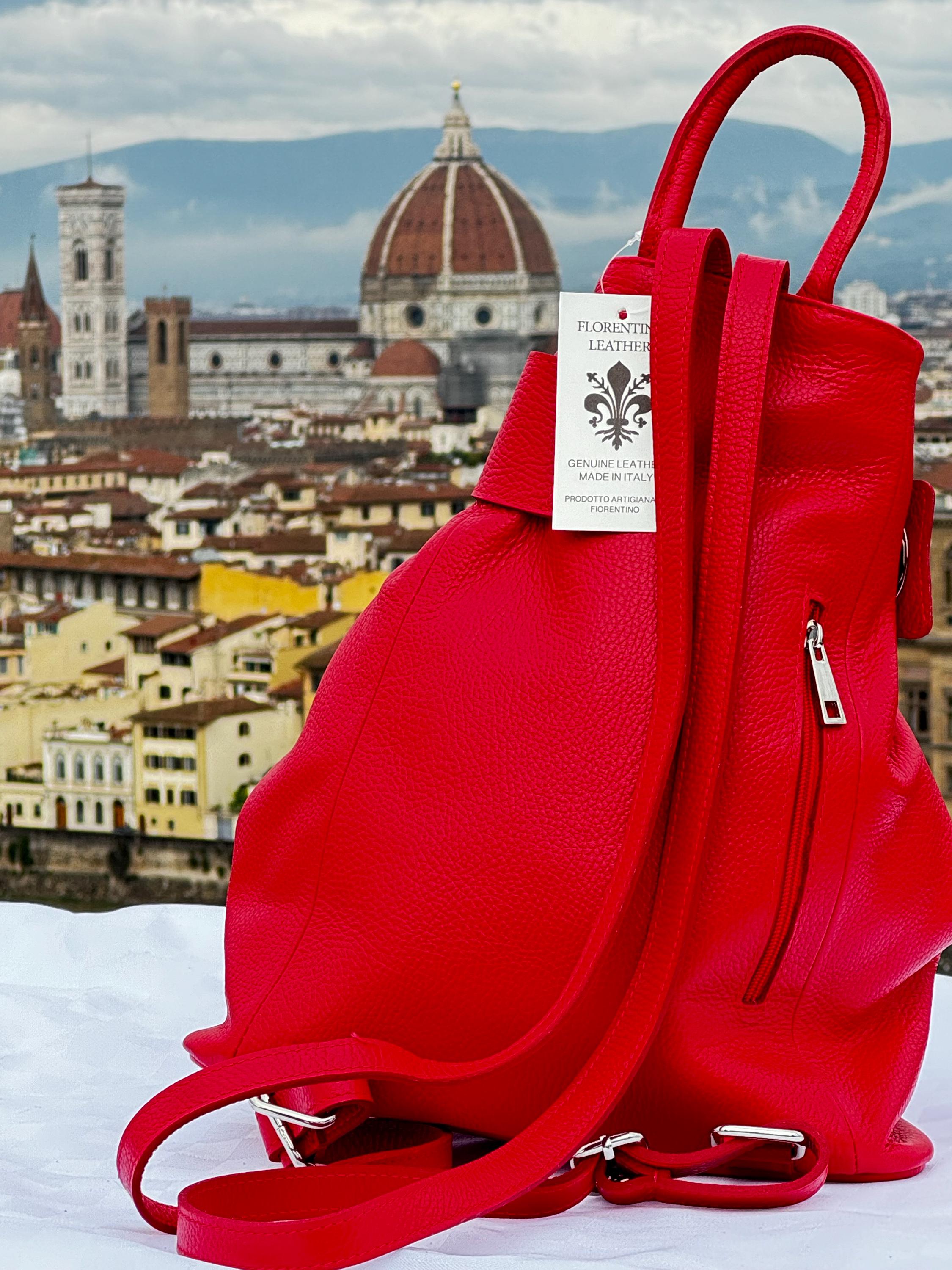 Handmade Italian Red Leather Backpack | Genuine Florentine 
