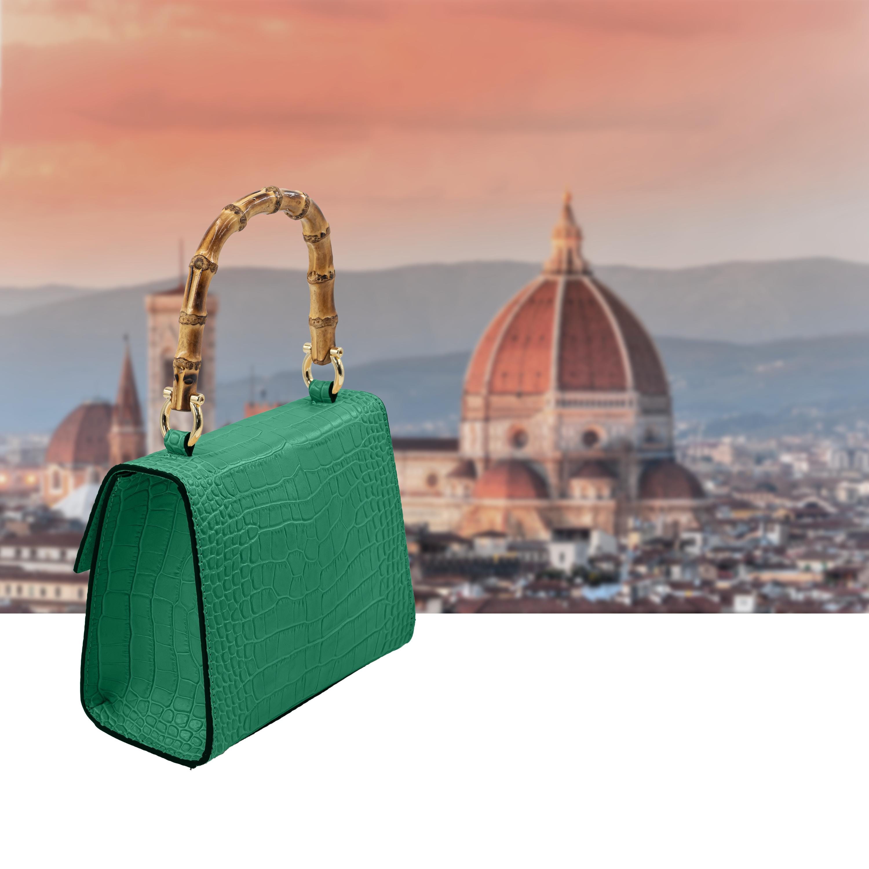 【美品】LUXINA　クロコダイル　深緑ハンドバッグ Italian Handmade Leather Bag for Women | Elegant Green Croc