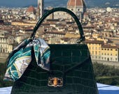 Italian Handmade Leather Bag for Women | Elegant Green Croc