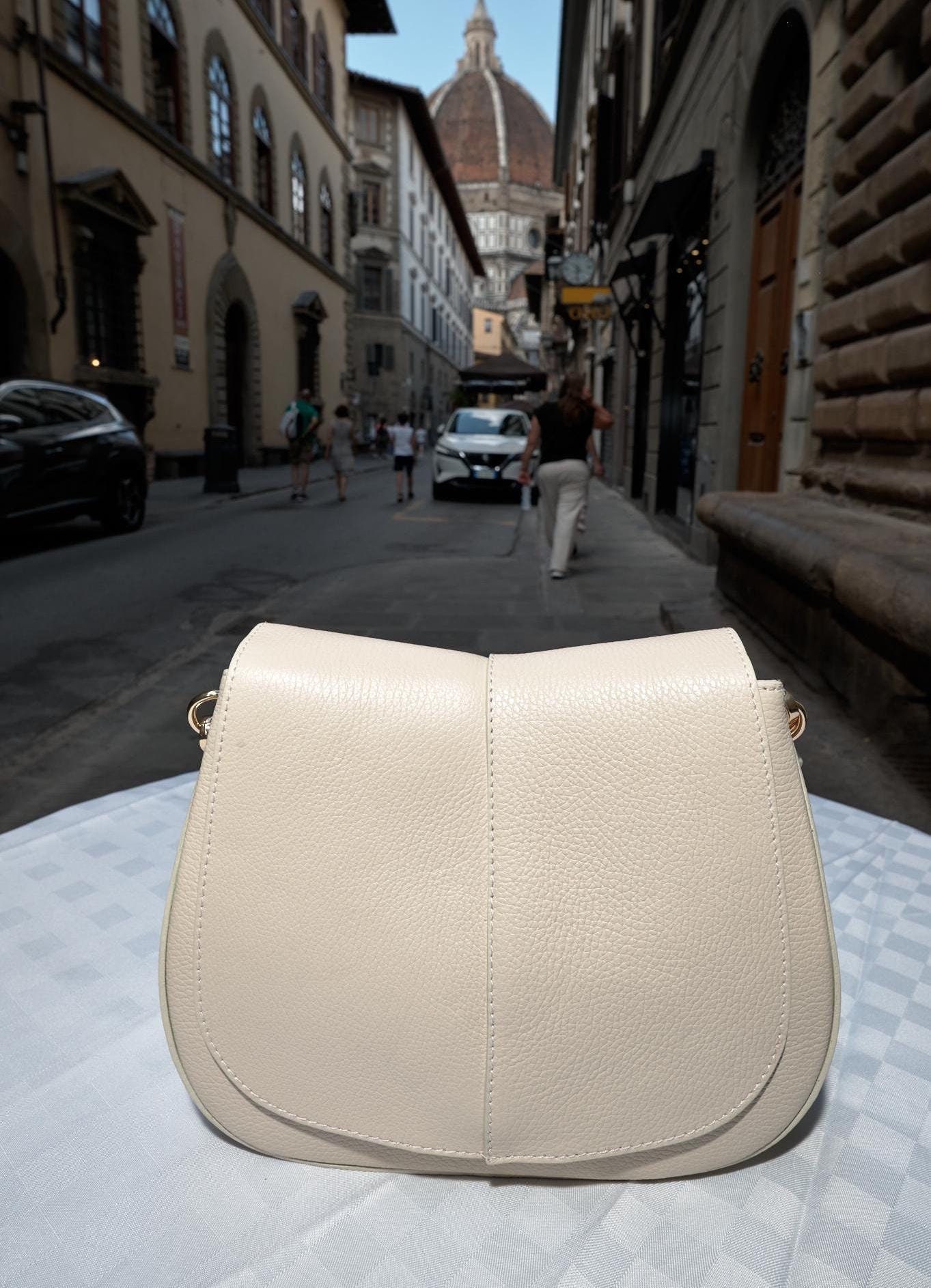 Italian Handmade Ivory Leather Crossbody Bag for Women ,elegant