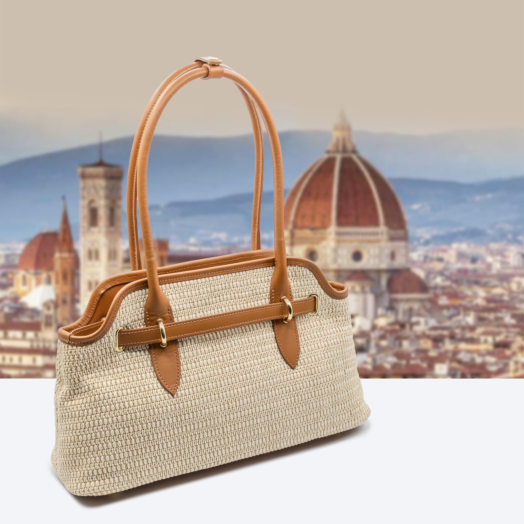 Italian Handmade Leather Bag for Woman | Elegant Raffia Tote From