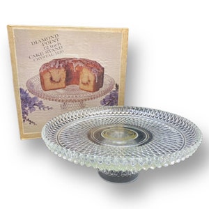 Vintage Indiana Glass Diamond Point Cake Stand - NEW IN BOX