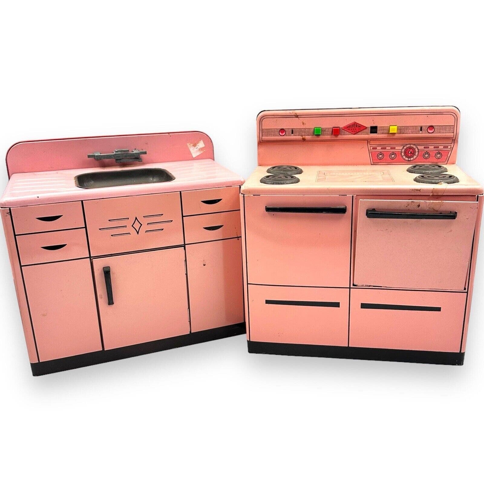 【1950s USA vintage】WOLVERINE TOYS キッチン Wolverine Toys Mid Century Kitchen Play Set Refrigerator