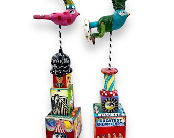 Exclusive Kim Collister Set of 2 Multi-Media Art Sculptures