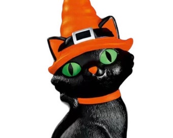 Ashland 24" Lighted Retro Blowmold Cat Witch Hat Halloween Decor Spooky NIB