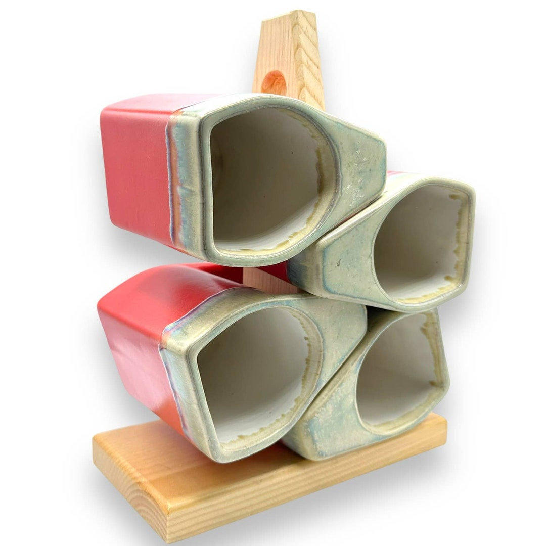 4 Vintage Stacking Coffee Mugs & Stand Handmade MCM Retro CYC - Etsy