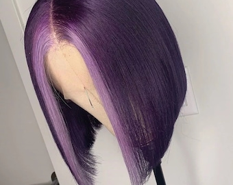 Purple Highlight Color Lace Front Wig Human Hair