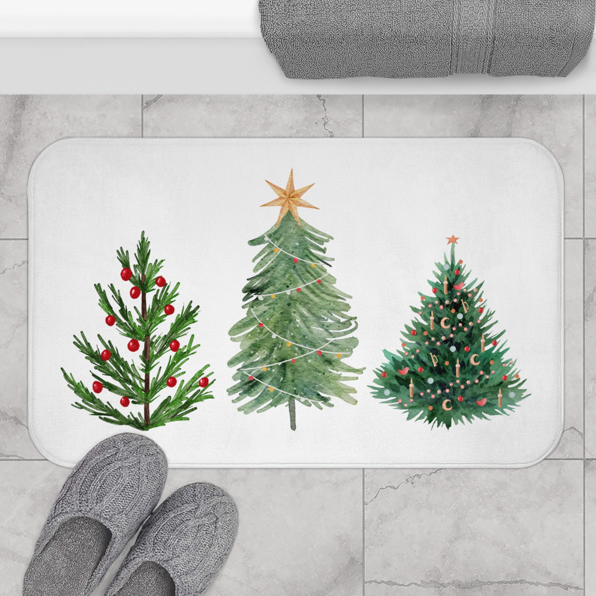 Huotupsine Grey Santa Elk Christmas Dish Drying Mat for Kitchen