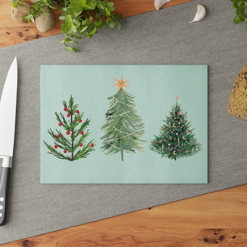 Christmas Cutting Board, Christmas Tree Glass Cutting Board, Charcuterie Board,farmhouse