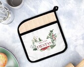 Felices Fiestas Pot Holder with Pocket, Happy Holidays, Merry Christmas Pot holder, Christmas Kitchen, Christmas Gifts, Christmas Decor