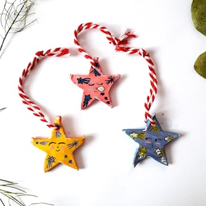 Star ornaments, Clay Xmas ornaments, Christmas ornaments, Ceramic charms, Christmas ceramic decor, Funky tree decor, Quirky tree charms