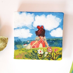 Anime scenery painting, Small canvas painting, Original acrylic painting, Little spring painting, Cute wall art, Anime wall decor