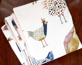 Eco Linen Cloth Napkins, Set of 4, Cloth Towels, Hen and Chicken, Double Sided, Reusable Napkins, Chicken napkins, Farm Animal Table Decor