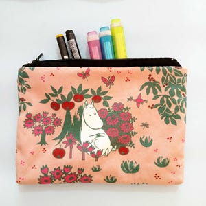 Moomin Zipper Pouch: Handmade Cotton Finnish Purse, Anime Organizer image 2