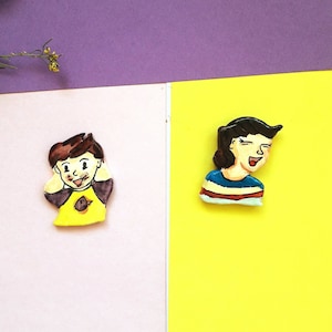 Happy character magnets, Doodle fridge magnet, Anime kitchen decor, Acrylic painted magnet, Magnetic embroidery minder, Unique needle minder