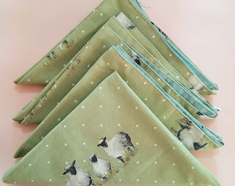 Linen sheep cloth napkins, Set of 4, Cloth towels for kitchen, Double sided animal napkins, Sheep dairy napkins, Farm animal table setting