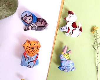 Broche de cerámica con forma de animal hecho a mano, regalo para técnico veterinario