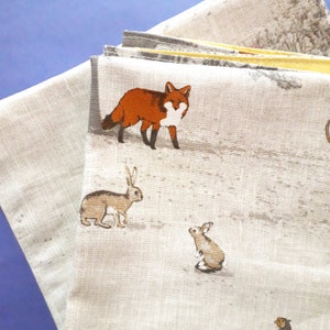 Linen animal cloth napkins, Set of 4, Cloth towels, Forest animals, Reusable Napkins, Fox napkins, Forest Animal Table Decor image 2