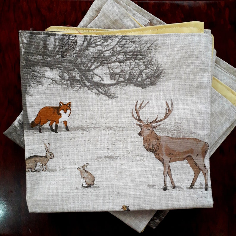 Linen animal cloth napkins, Set of 4, Cloth towels, Forest animals, Reusable Napkins, Fox napkins, Forest Animal Table Decor image 10