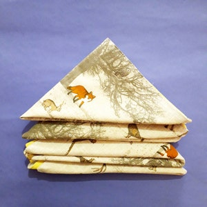 Linen animal cloth napkins, Set of 4, Cloth towels, Forest animals, Reusable Napkins, Fox napkins, Forest Animal Table Decor image 4