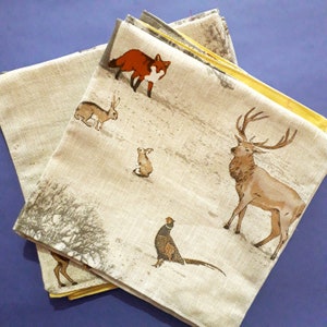 Linen animal cloth napkins, Set of 4, Cloth towels, Forest animals, Reusable Napkins, Fox napkins, Forest Animal Table Decor image 1