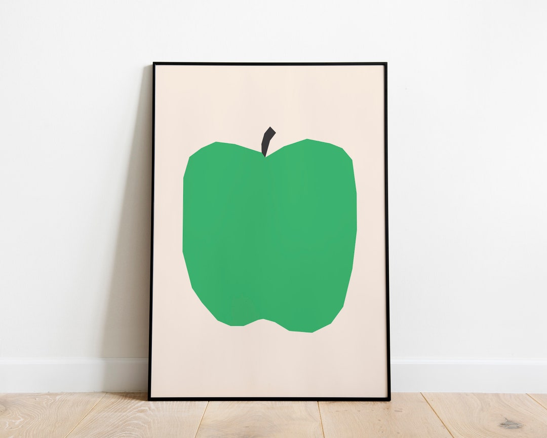 Green Apple Printable Apple Wall Art Red Apple Painting Etsy