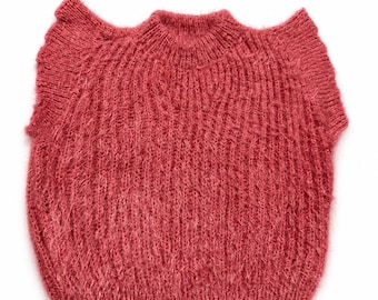 Stitch-by-Stitch Handmade Coral Fuzzy Knit Sweater Vest, Ruffle Shoulder Sleeveless Pullover + 2 Free Gifts