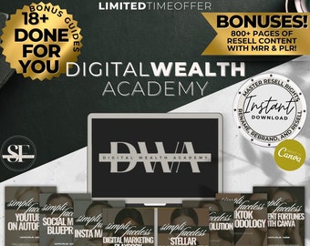 Academia de riqueza digital DWA vol. 2, Curso de marketing digital, guías sin rostro hechas para usted con derechos de reventa principales (MRR), paquetes de guías PLR