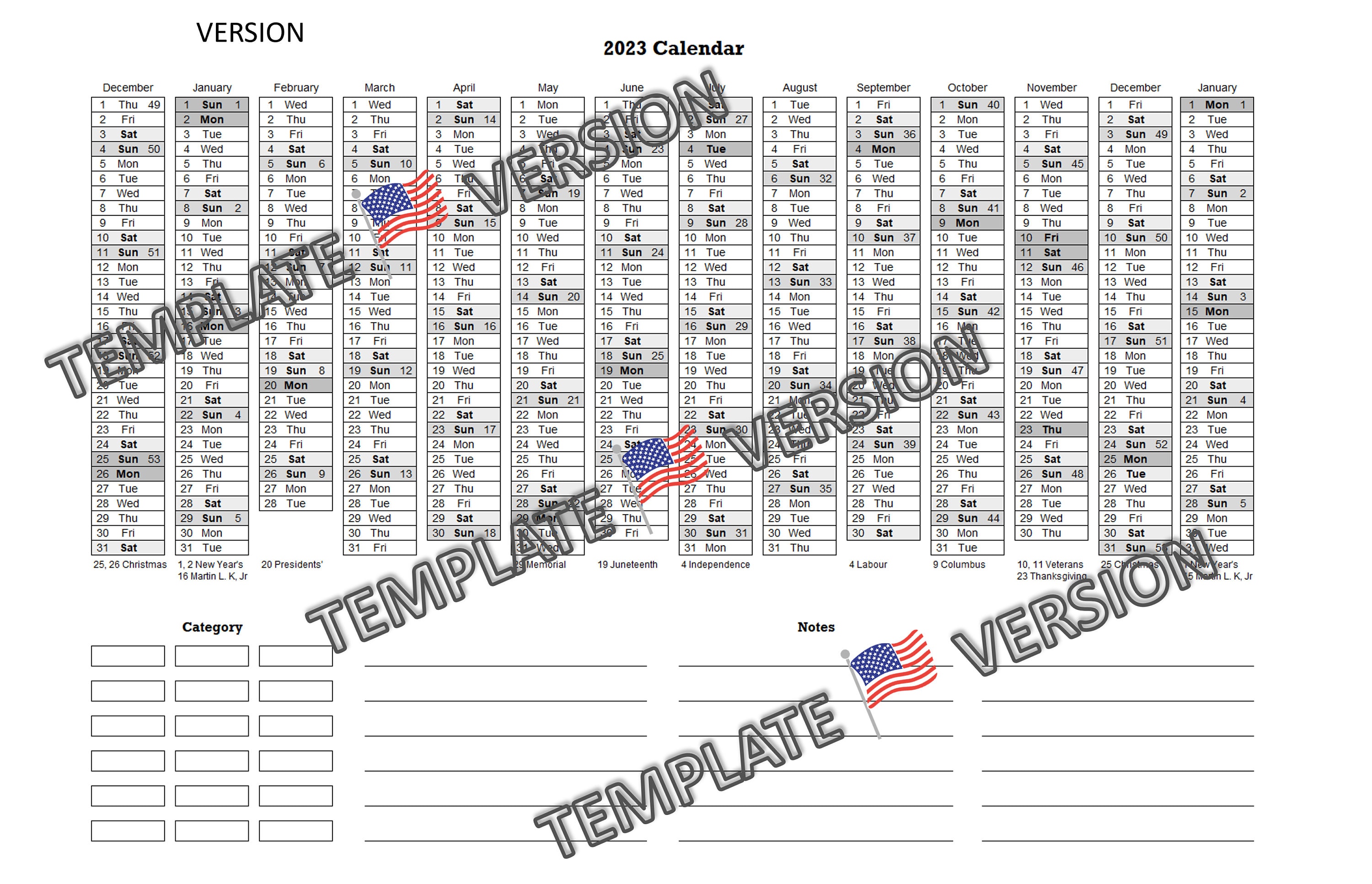 One Page US 2023 Calendar Week - Il Fullxfull.4271943091 1aus 