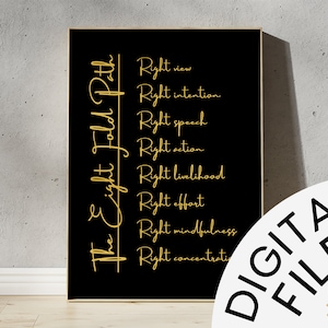 Eight Fold Path DIGITAL DOWNLOAD Print Poster (Black) | Buddhist Wall Art