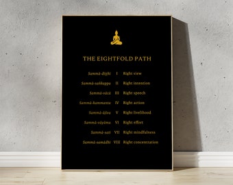 Noble Eight Fold Path with Pali Translation FRAMED or UNFRAMED Print Poster (Black) | Buddhist Wall Art